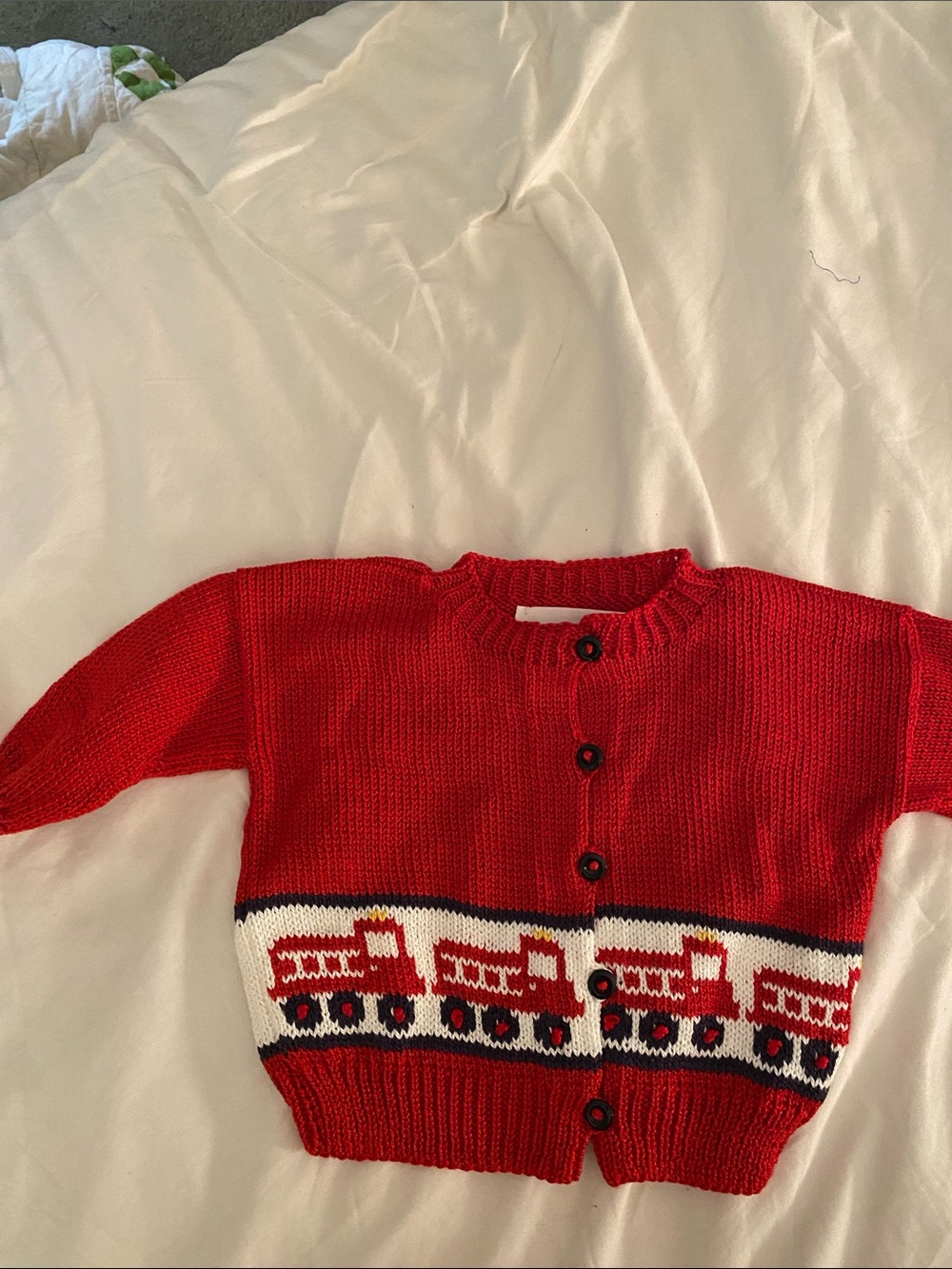 Cotton Candy Designs Vintage Firetruck Knit Cardigan Sweater 12 Mos USA